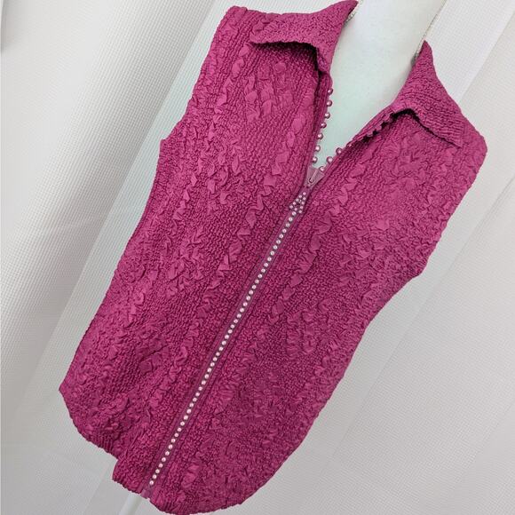 NWOT! MAGIC! FUSCHIA PINK "CRUMPLED" TEXTURE, RHINESTONE ZIPPER VEST! SZ L - Picture 9 of 9